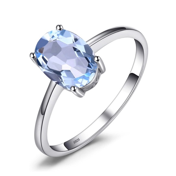 Genuine 1 Carat Aquamarine Oval Solitaire Ring ~ Dainty March Birthstone Ring - Picture 2 of 15